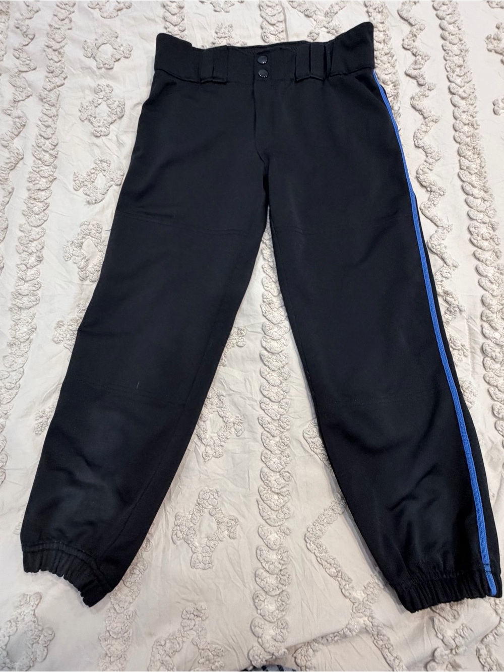 Black Track Softball Pants with Blue Side Stripe